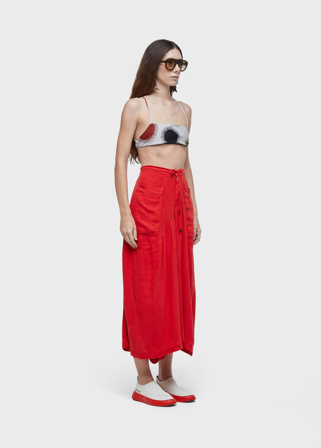 CALCA AMPLA LINHO RECICLADO VERMELHO