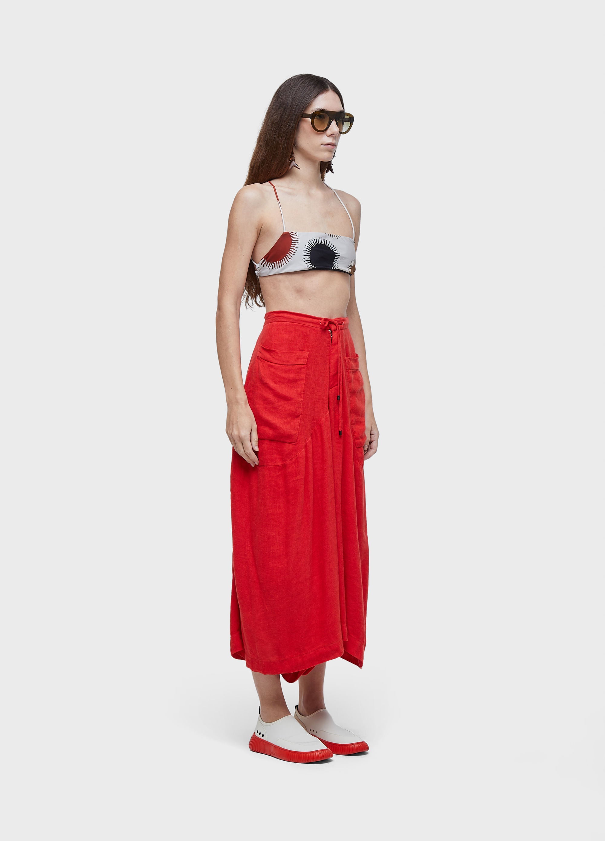 CALCA AMPLA LINHO RECICLADO VERMELHO