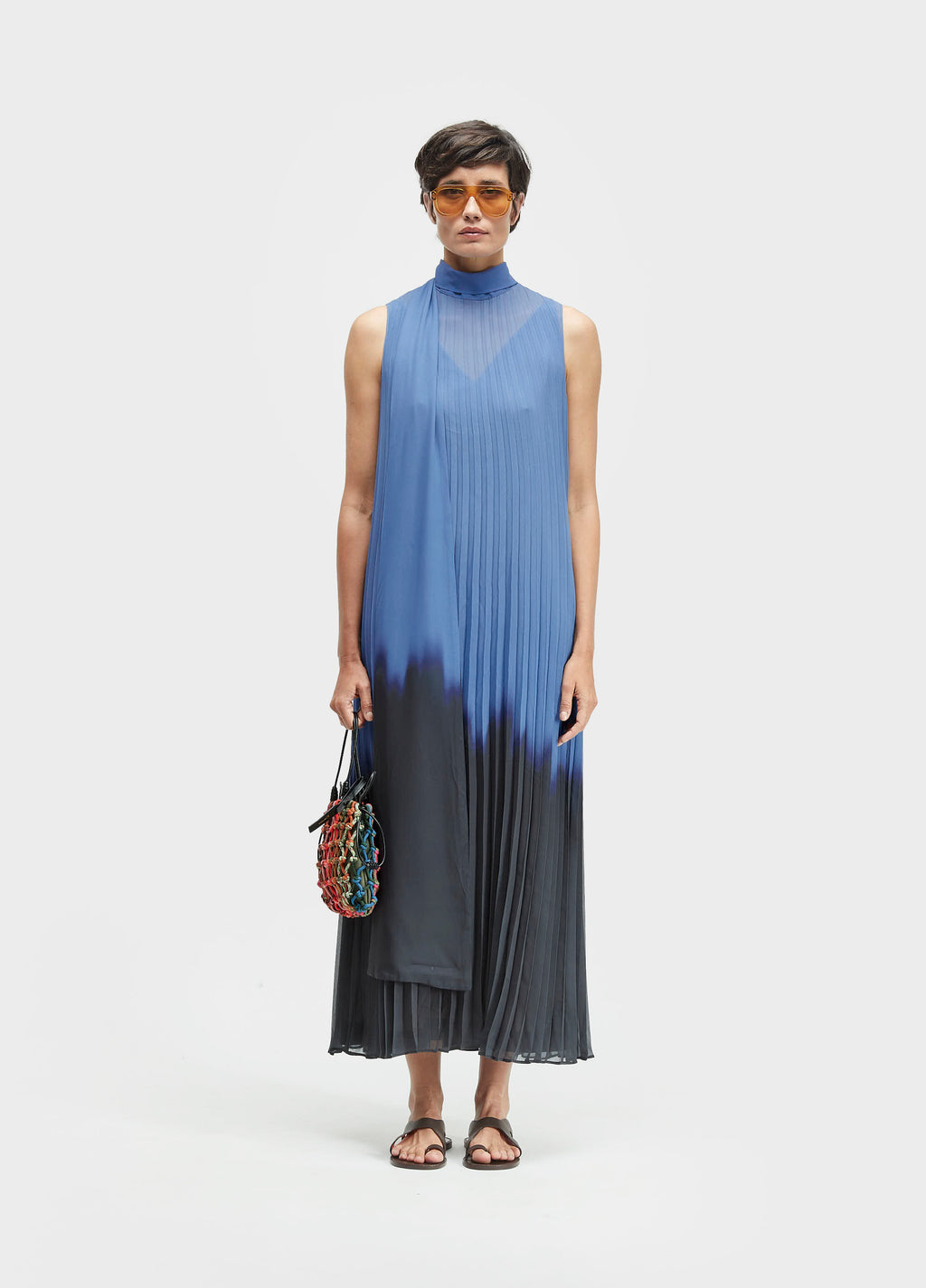 VESTIDO GOLA PLISSADO BLURRED BLUE