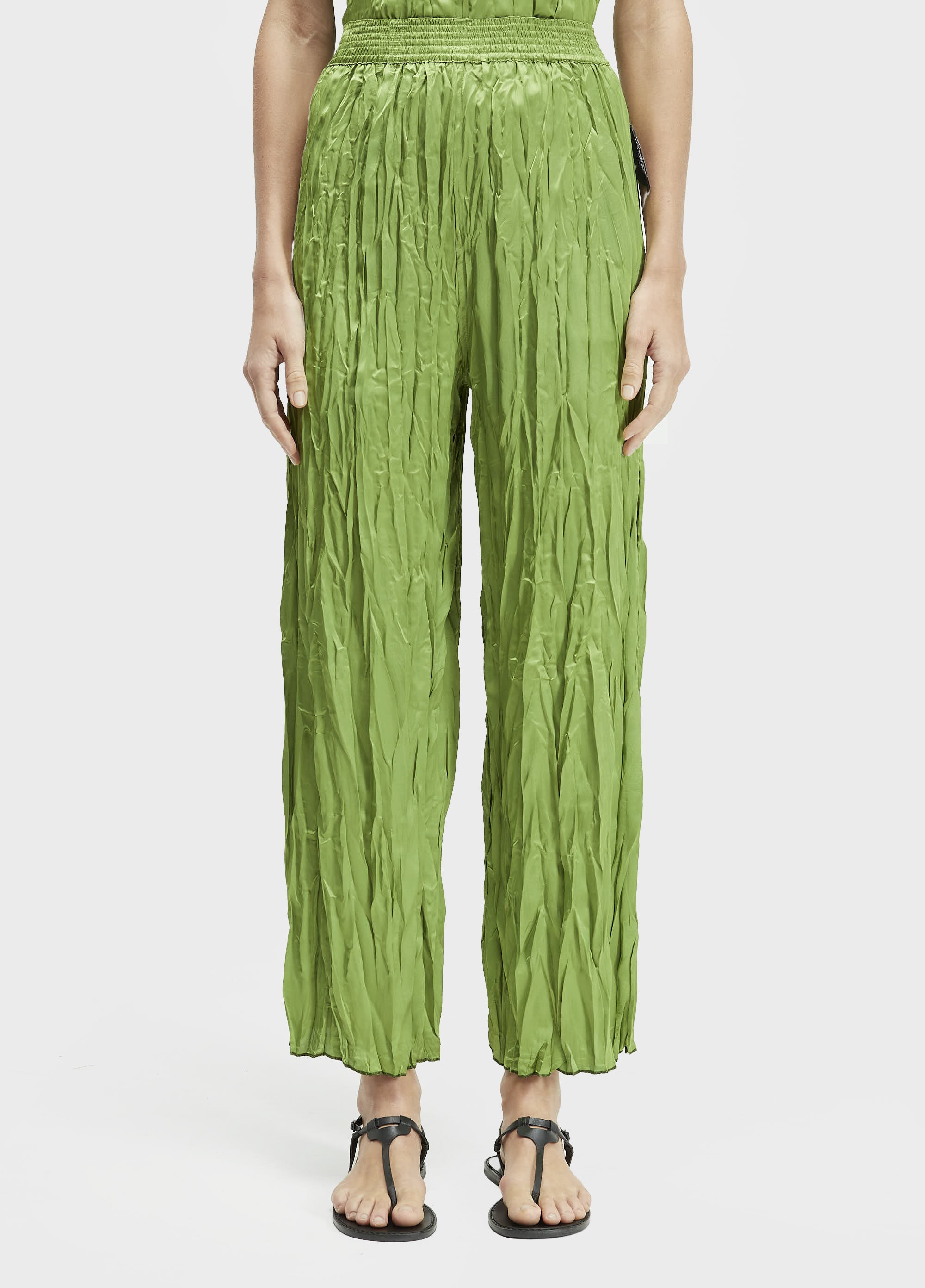 CALÇA RETA WRINKLED SATIN DOUBLE FACE